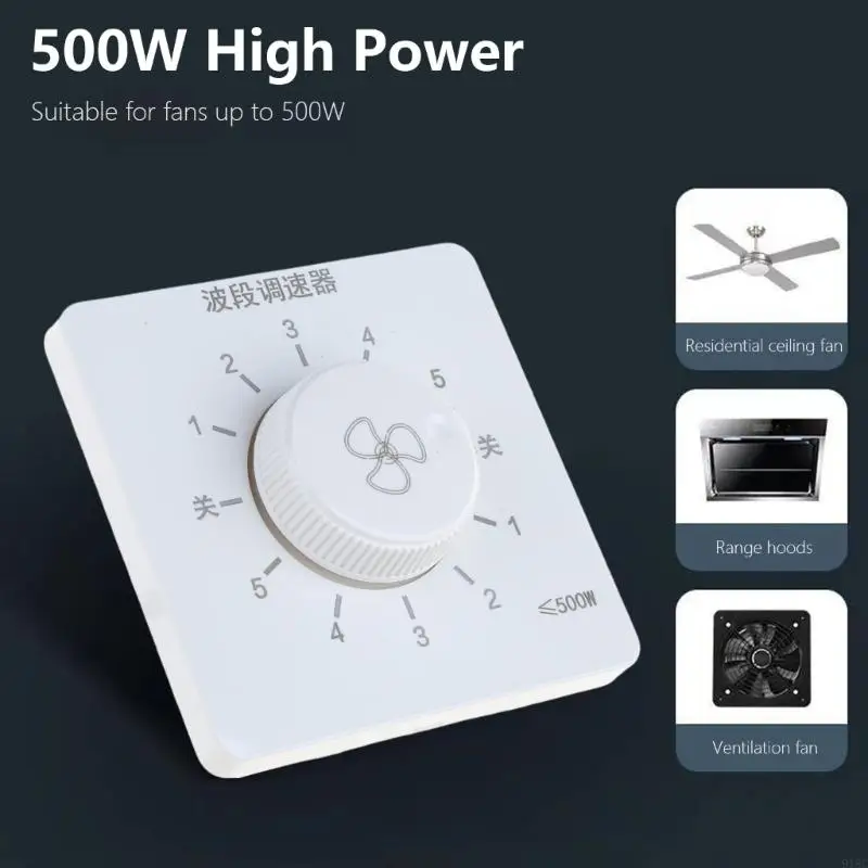 Bộ điều chỉnh quạt tường 918C Công tắc điều chỉnh tốc độ 5 cấp 86 Bộ điều khiển tốc độ thiết kế giấu kín cho quạt trần