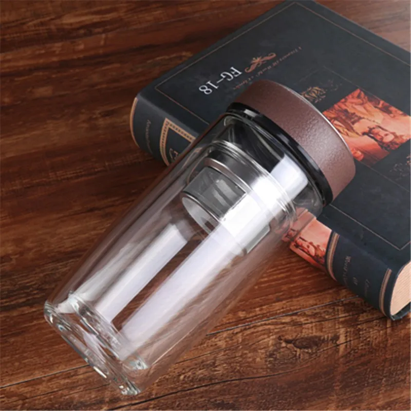 280/380/420Ml Transparent Double Wall Glass Water Bottle Tea Infuser Office Tea Cup Stainless Steel Filters Travel Drinkware