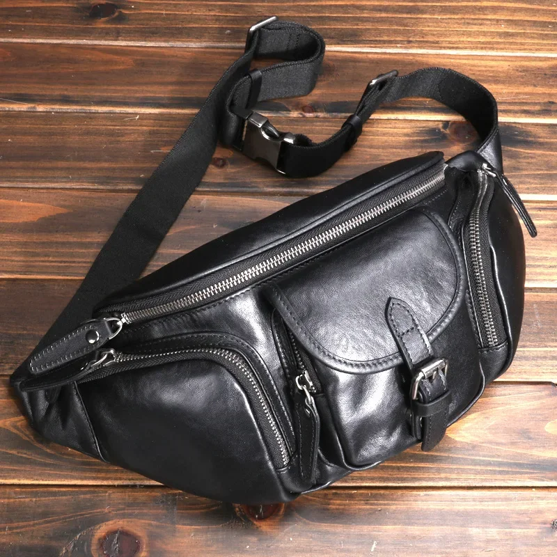 

Genuine Leather Mobile Phone Waist Bag Outdoor Commuting Crossbody Chest Bag Top-grain Cowhide Trendy Designer Luxury Bags