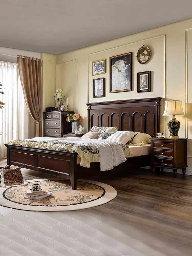 

Hua Dani American из чистого массива дерева в стиле ретро, главная спальня, высокий ящик для хранения вещей, 1,8 метра, двуспальная кровать, мебель для спальни