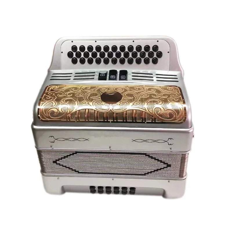 34 Buttons 12 Bass 3 Register Silver Student Gold Grill Accordion Accordions Musical JB3412C