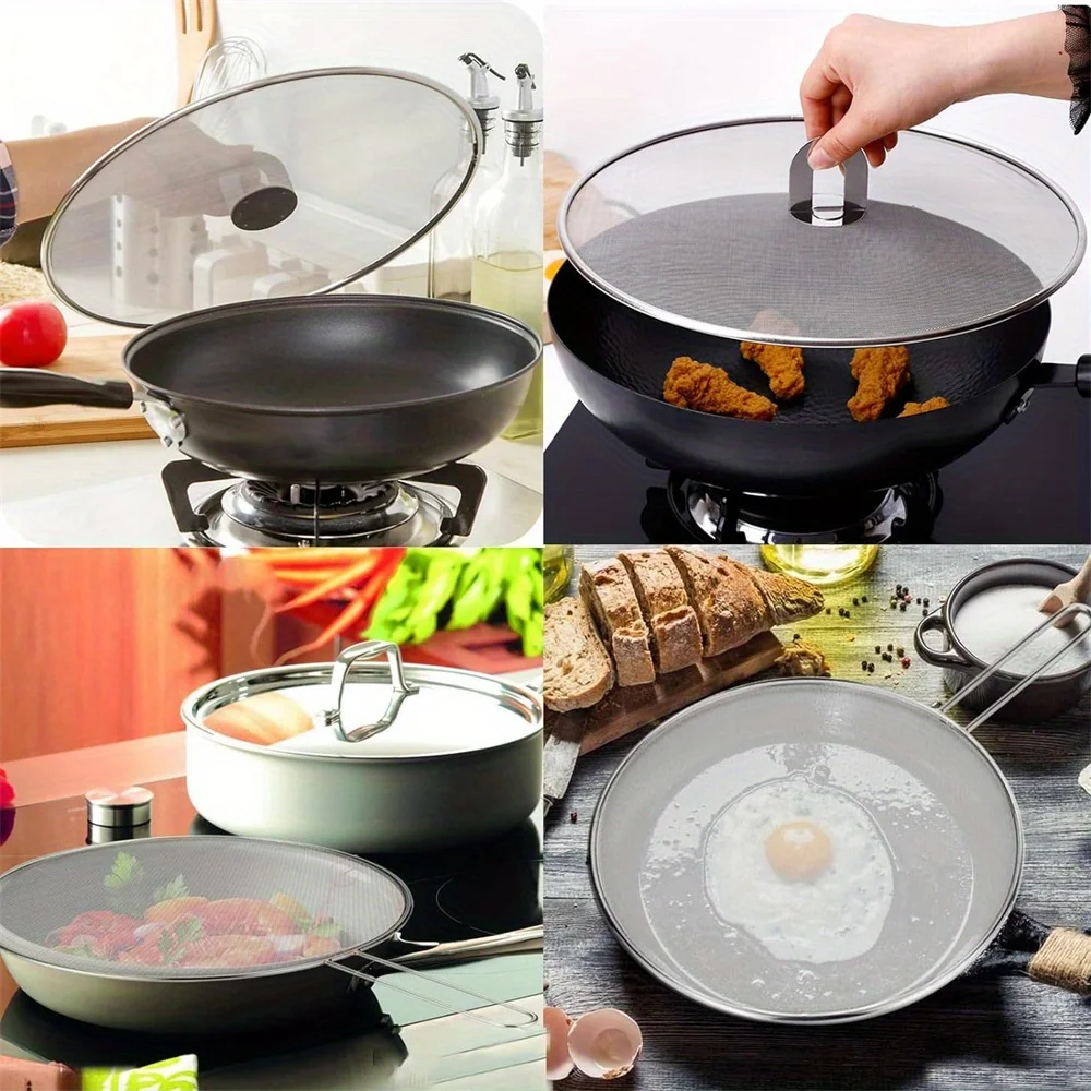 3pcs/pack Splatter Screen for Cooking Stainless Steel Grease Guard for Frying Pan Ultra Fine Mesh Lids Set of 3(10