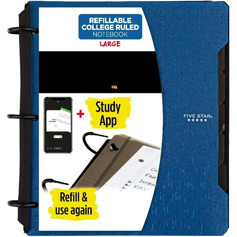 

Refillable College Ruled Notebook Plus Study App, 1", Pacific Blue, Plastic, 3 Ring, 60 Sheets