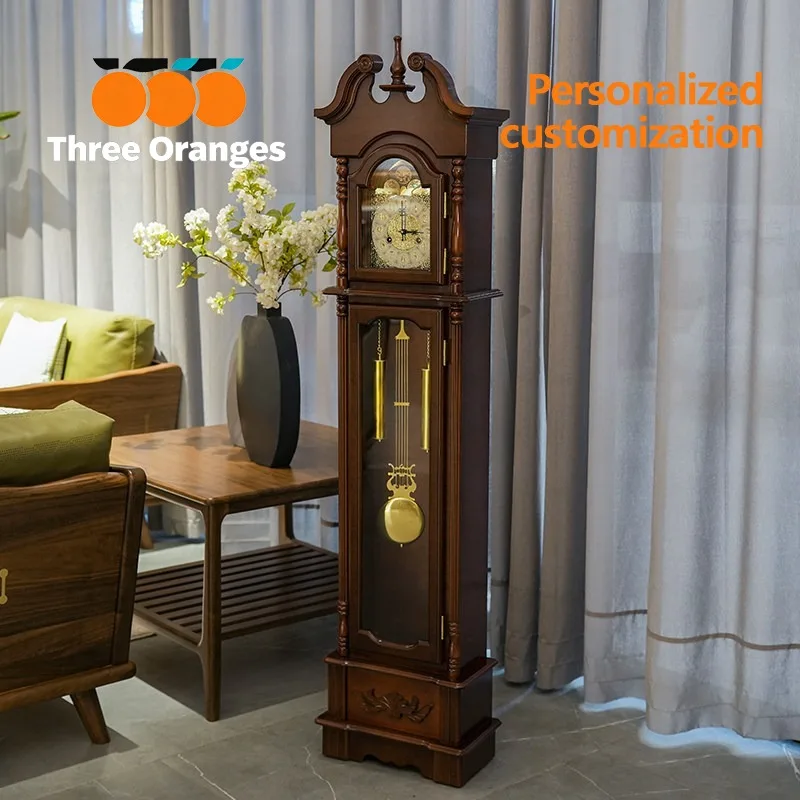 Small floor clock living room household Chinese retro European vertical mechanical clock solid wood