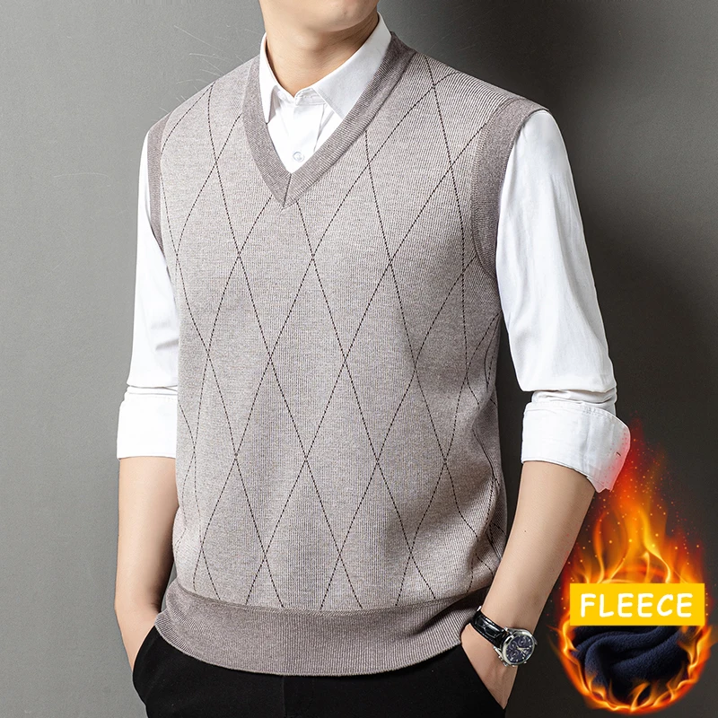 Autumn Winter Mens Knitted Vest Pullovers Sleeveless V-Neck Sweater Vest Button Front Knit Cardigan Vest view 5