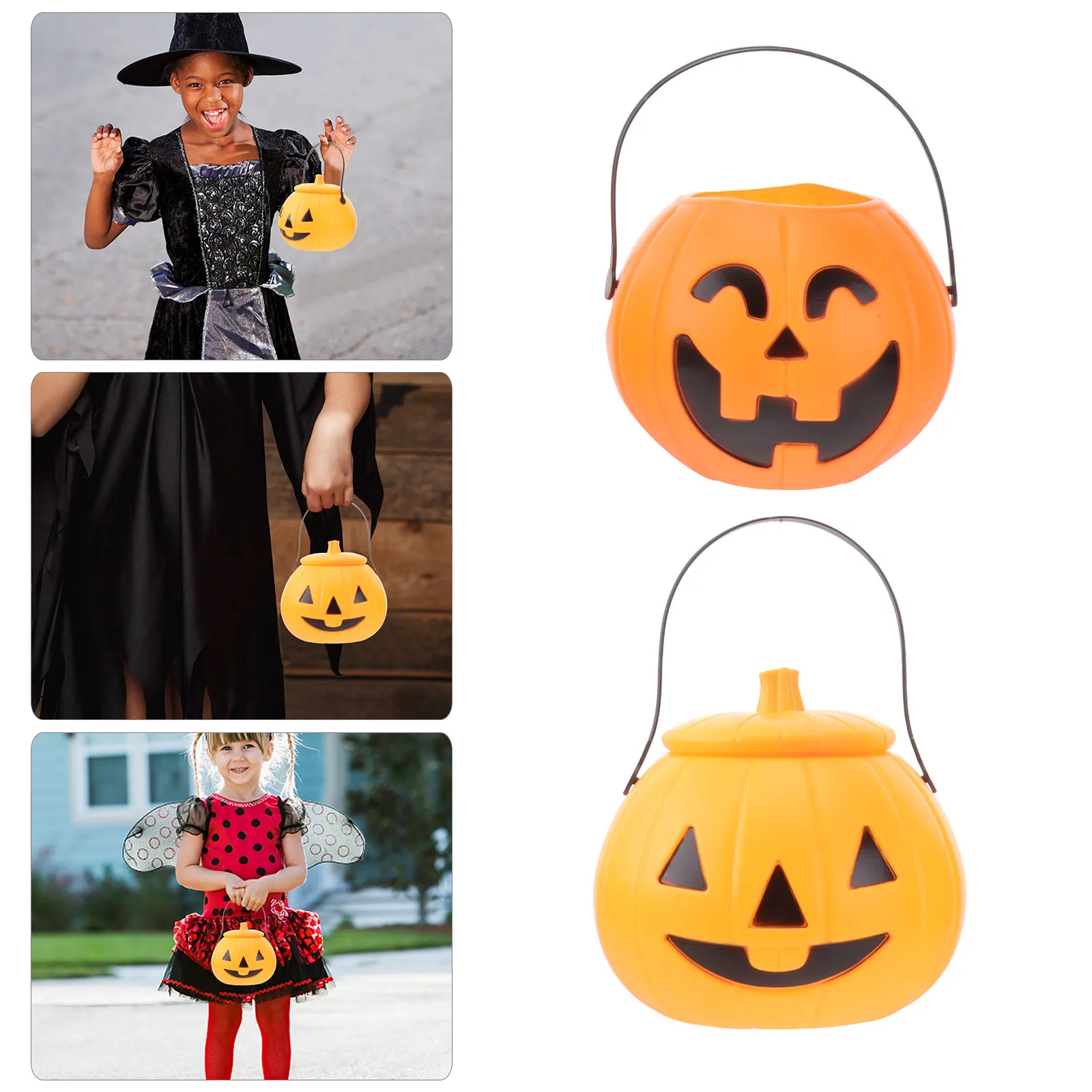 

2Pcs Pumpkin Lantern Plastic Halloween Bucket with LED Lights 3 Modes Decor for Party Yard Garden Porch Halloween Supplies