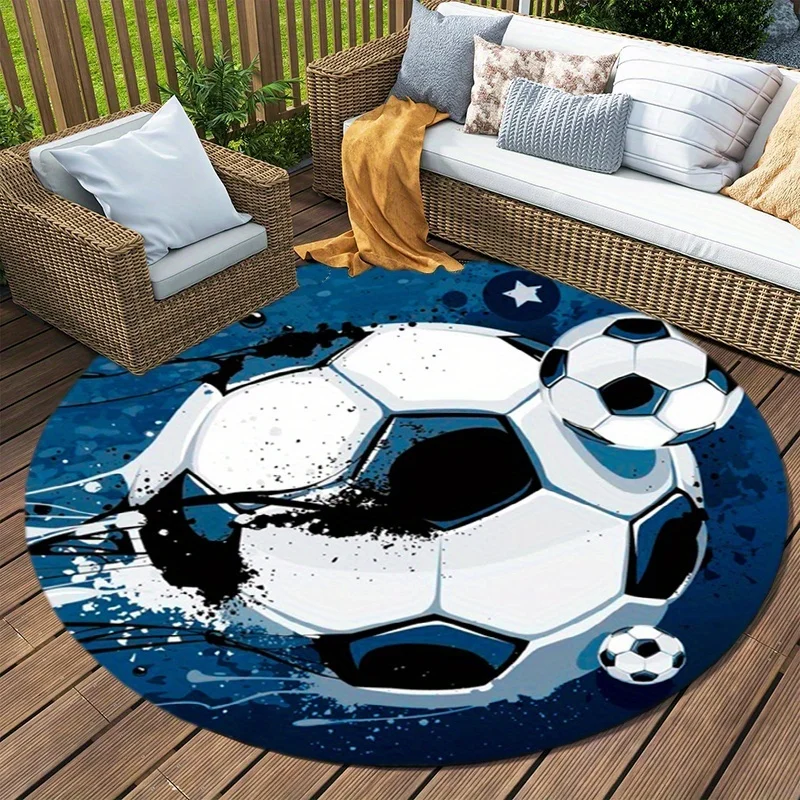 Neuester 2D Blauer Spritzer-Fußball Runder Teppich Rutschfester Sport-Outdoor-Terrassen-Bodenteppich