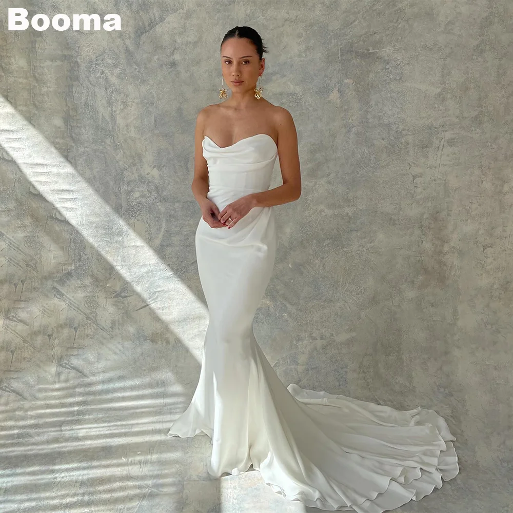 

Booma Generous Mermaid Wedding Dresses Sweetheart Sleeveless Bridals Party Dress for Women Sweep Train Brides Evening Gowns