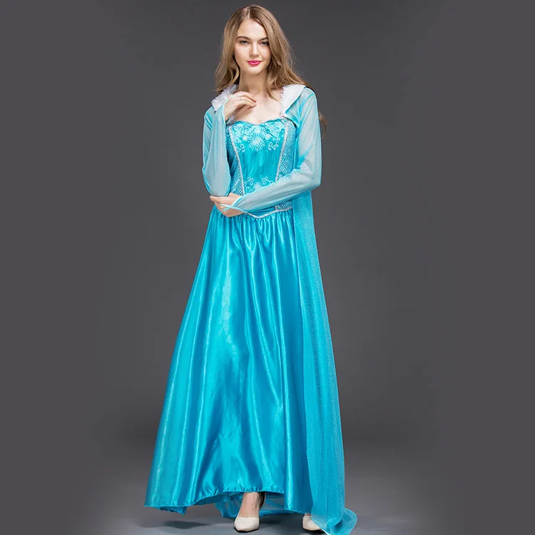 New Ladies Fluffy Blue Princess Dress Anime Cosplay Costume Elegant Queen Princess Dress Frozen Elsa