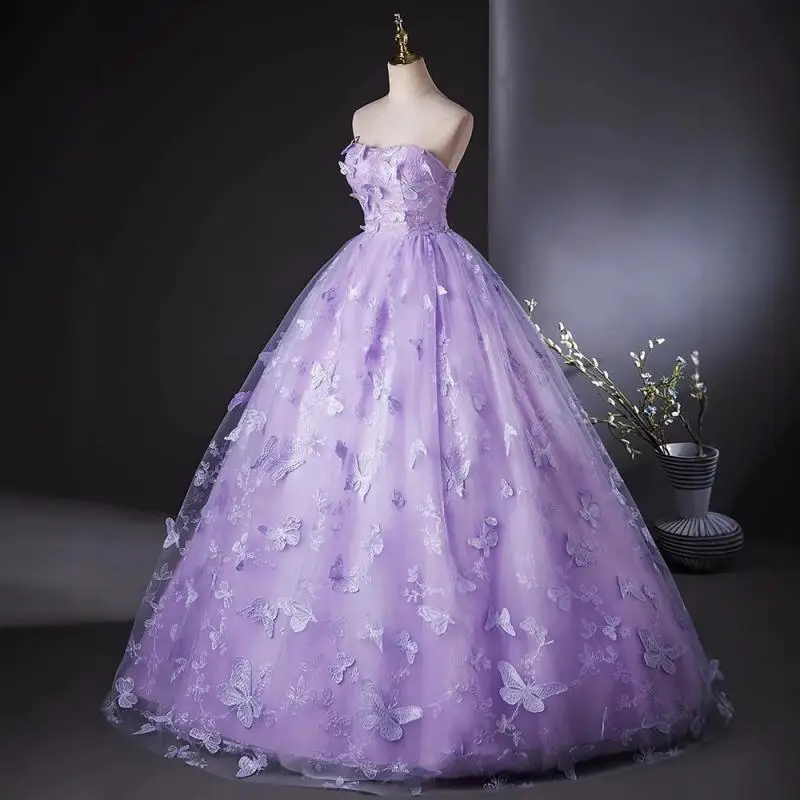 Sexy Strapless Performance Costume Host's Evening Dress Light Luxury Three-dimensional Bow Tie Annual Party Dress Customized