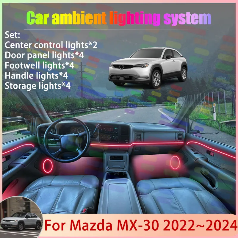 

Для Mazda MX-30 MX30 DR 2022 2023 2024 2/18 в 1, автомобильная атмосферная лампа, абажур RGB, ансамбль, стример, атмосферный набор, автозапчасти