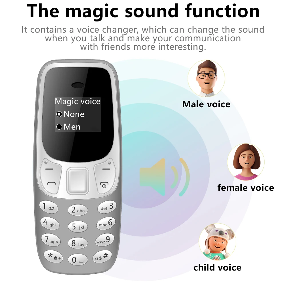 BM10 Mini Mobile Phone 2 SIM Card Bluetooth Earphone Voice Changer Low Radiation Voice Recording Multi Language Small Cellphone