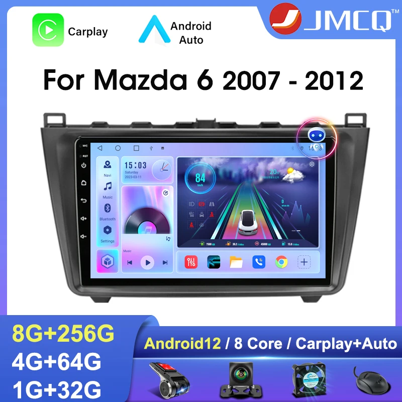 

JMCQ Android 12 Car Radio For Mazda 6 Ⅱ GH 2007 2008 2009 2010 2011 2012 Multimedia Video Player 2din 4G Carplay Stereo GPS DVD