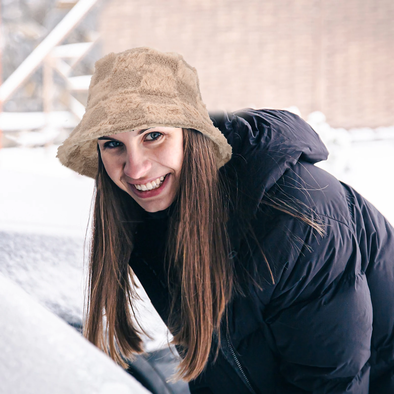 

Bucket Hat Women Fisherman Hats Warm Fleece Lined Cap Winter Beige Lightweight Breathable Outdoor Travel Accessories