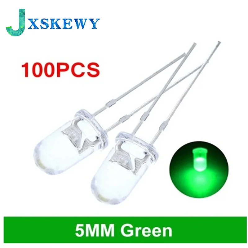 100Pcs High Quality Transparent Round 5mm Super Bright Water Clear Green Red White Yellow Blue Light LED Bulbs Emitting Diode