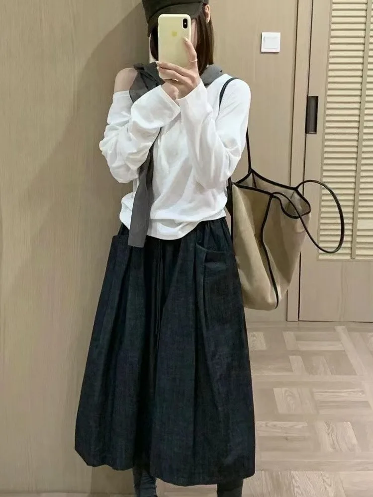 Authentic Vintage Texture Pocket Wide Leg Pants Women's Early Autumn New Style Casual Seven-Foot Jeans Casual Loose Fit