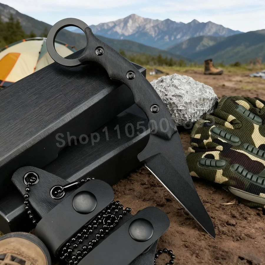 

Outdoor Professional Hunting Knife with Sheath 8Cr13Mov Blade G10 Handle Outdoor Hiking Mountain Climbing and Exploration Tool