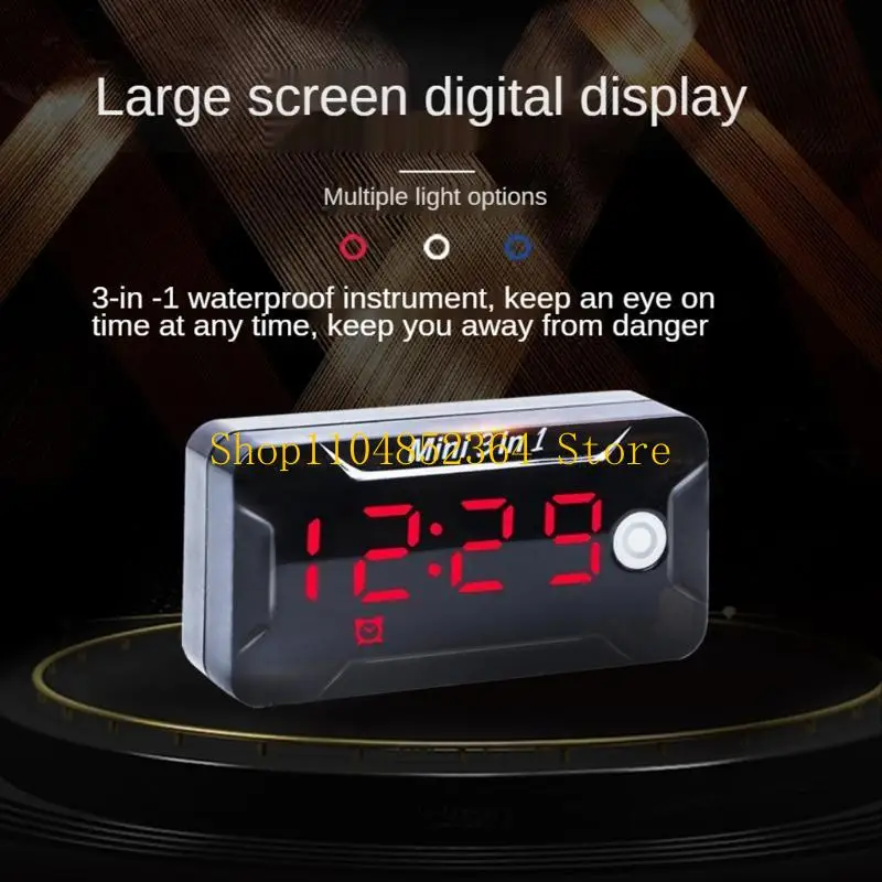 

652F универсальные мотоциклетные электронные часы 3-в-1, термометр, вольтметр, пылезащитные светодиодные часы, цифровой дисплей