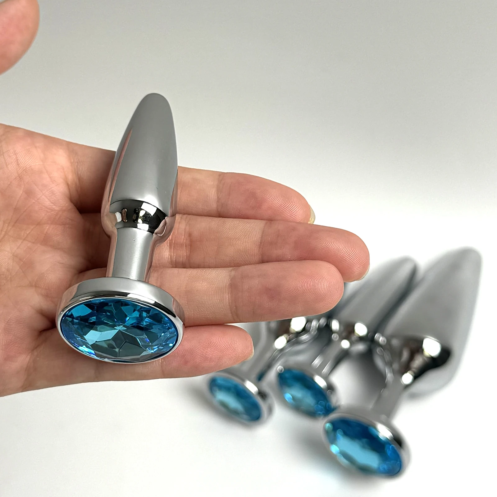 Lake Blue Gem Silver Metal Anal Plug Set by Dream Vibe Anal Trainer Kit Prostate Sex Toy Unisex Couple Backdoor Intimate Gift - view 6
