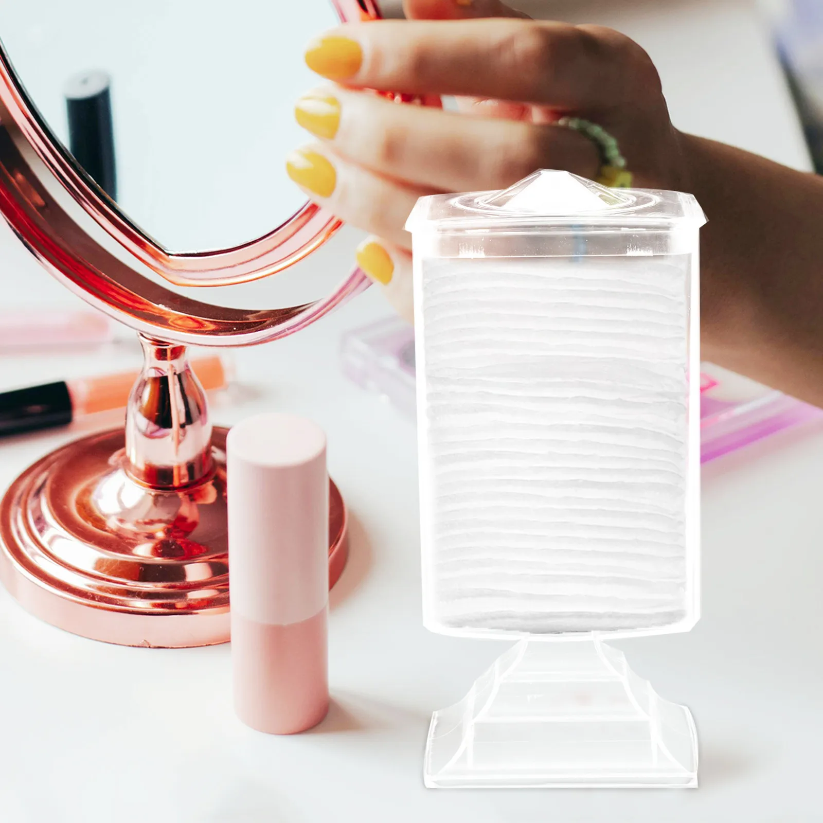 

Transparent Lighthouse Shape Cotton Pad Organizer Holder Box Nail Polish Remover Storage Container Cosmetics Makeup Vanity