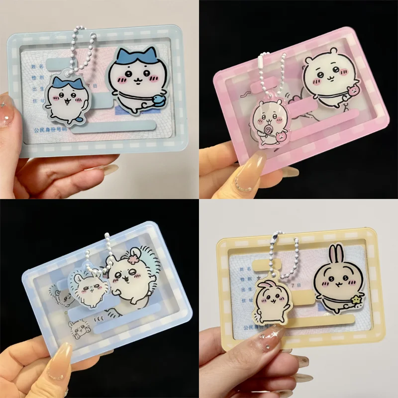 Chiikawa Acrylic Card Holder Kawaii Women Business ID Bank Card Holders Badge Child Bus Card Cover Case with Pendant Gifts