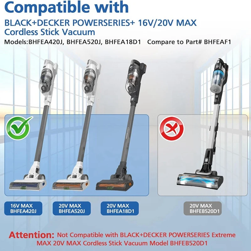 Substituição do filtro compatível para preto e DECKER POWERSeries Plus, 16V, 20V, vara sem fio, modelos de vácuo, BHFE420J, durável, fácil de usar