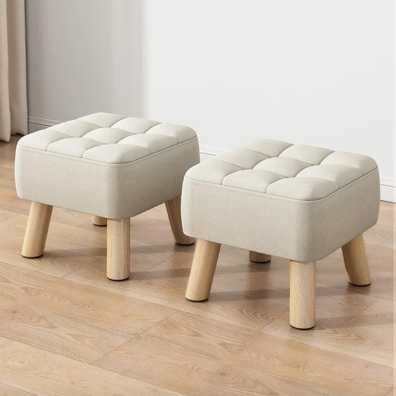 

Small Shoes Changing Stool Living Room Simple Fabric Low Stools Repose-pieds Footstool Soft Bag Footrest Stool With Wood Legs