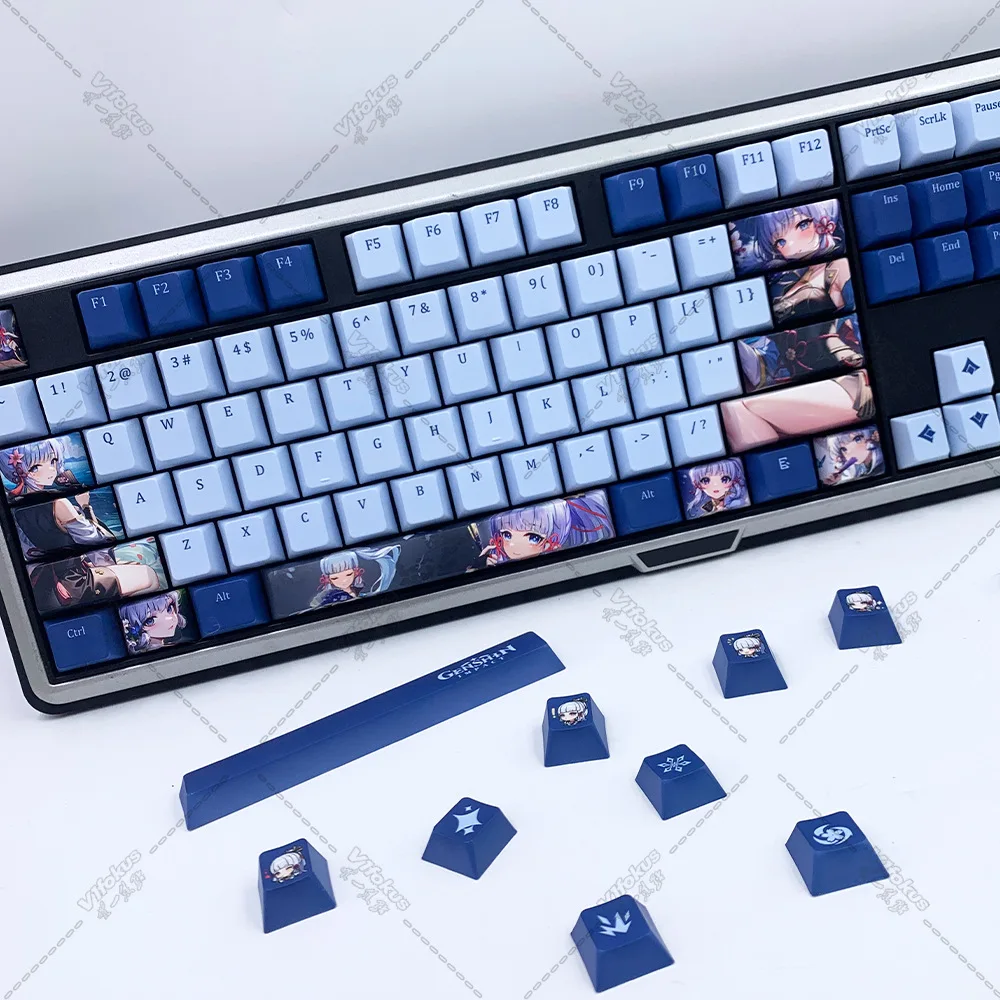 Ayaka Keycaps Genshin Impact Game PBT Key Caps DYE Sublimation Cherry MX Cross Axis Switch for Mechanical Keyboard Otaku Gift