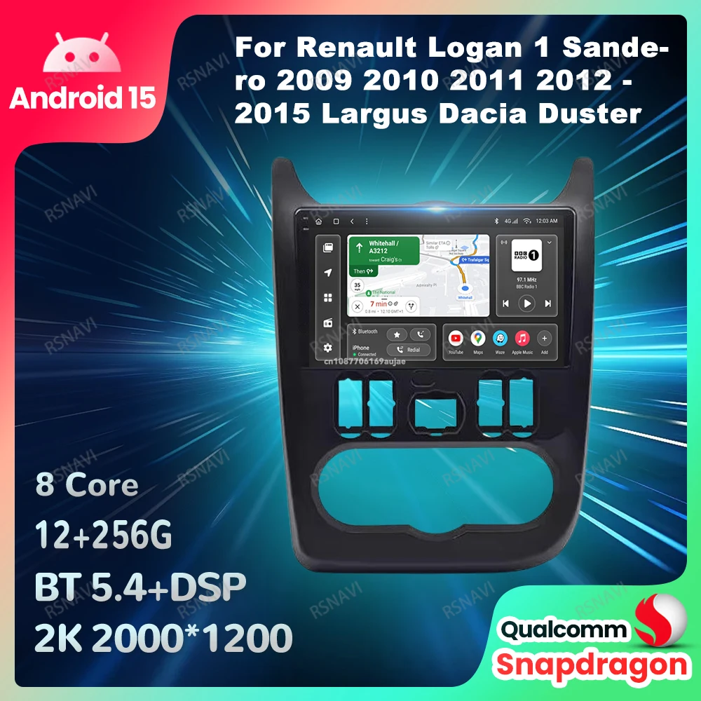 

Автомобильный радиоприемник Android 15 для Renault Logan 1 Sandero 2009 2010 2011 2012-2015 Largus Dacia Duster 4G LTE Авторадио BT Мультимедиа