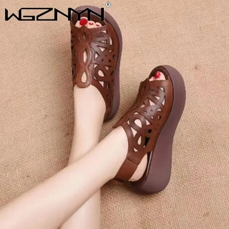 Women Sandals Soft Leather Wedges Shoes For Women Summer Retro Sandals 2022 Casual Shoes Female Heels Sandals Wedge Sandalias