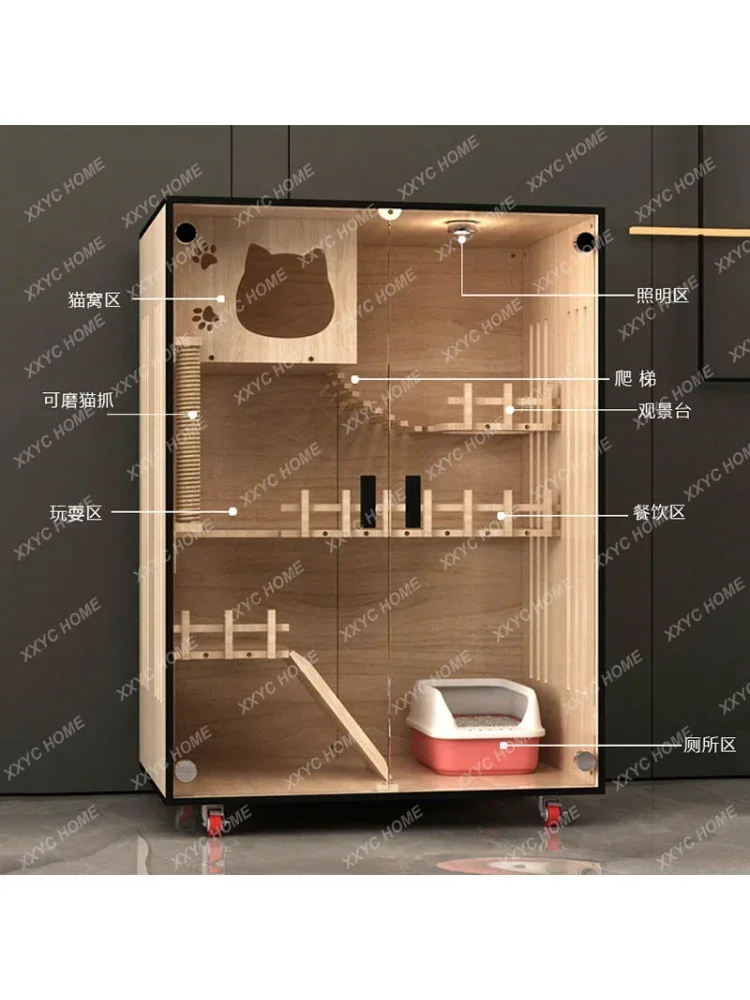 Cat Villa Household Solid Wood Cat Cage Anti-Flying Fur Double-Layer Free Space Indoor Luxury Cat Cage Cattery Fat Cat House