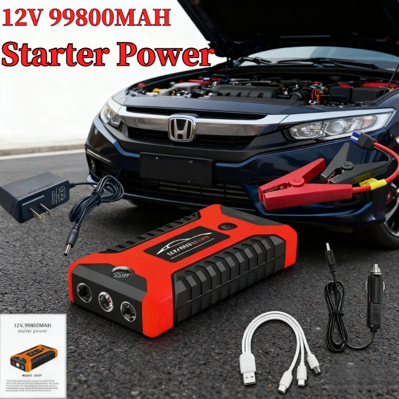 99800mAh Portable Car Battery Starter Auto Jump Starter Petrol Diesel Car Emergency Booster Start Power Supply 12V For Cars