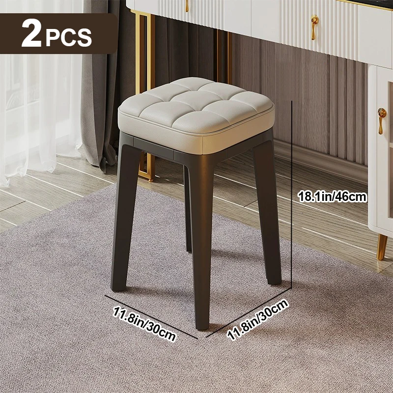 Stacking Stools,PU Leather Square Nesting Four-Legged Stool with Padded Stools Plastic Stackable Stool, Portable Breakfast