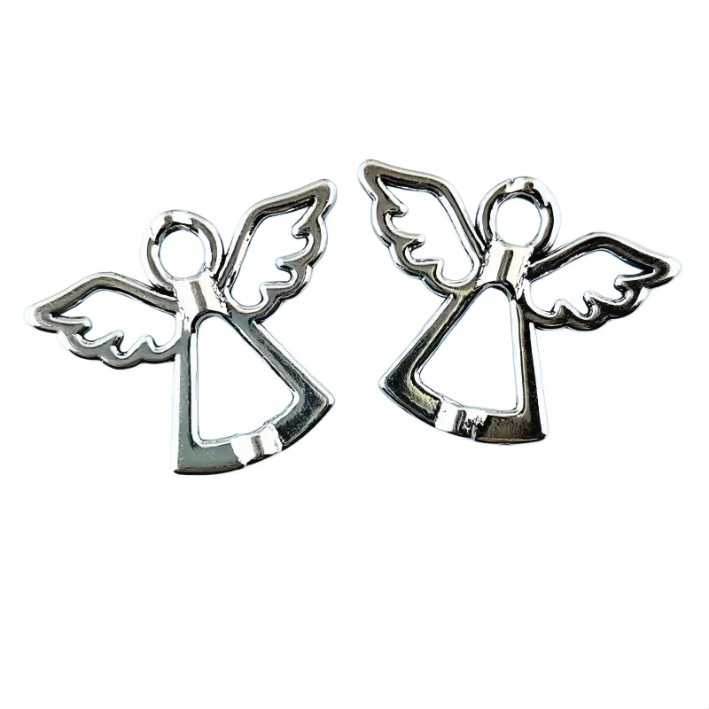 15pcs Silver Plated Angel Wings Alloy Perforated Beads DIY Charms Jewelry Crafts Gift Making 28*22mm A240