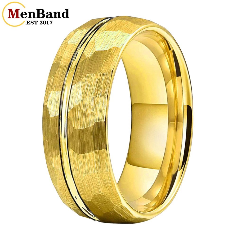 

MenBand 8mm Domed Offset Line Hammered Tungsten Carbide Ring for Men Women Engagement Wedding Band Comfortable Fit