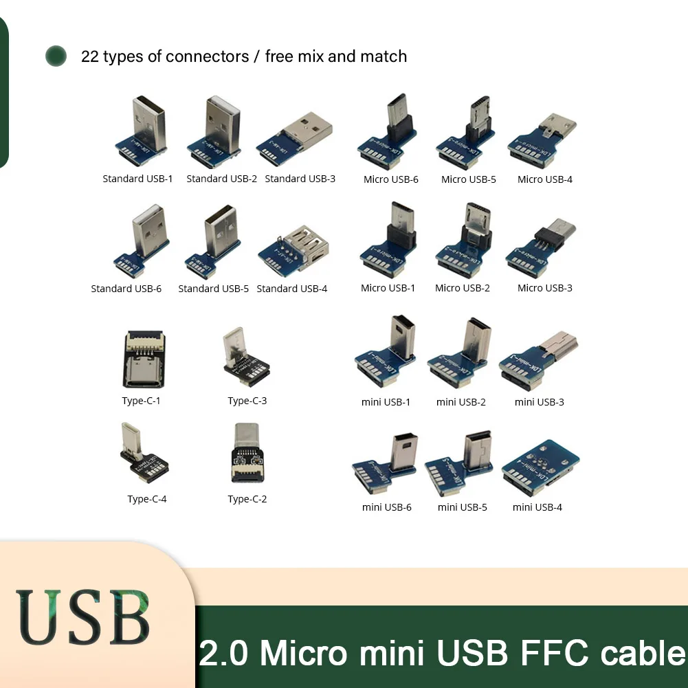 USB 2.0 Micro Type-C Mini Flexible Cable Ultra-thin Elbow Data Charging Usb Cable for Phone Computer Gimbal Camera Monitor FFC