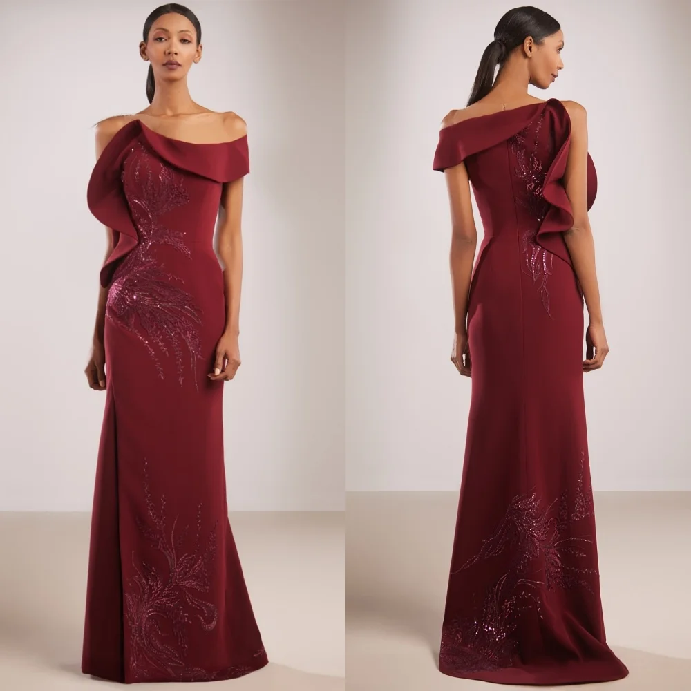 

Customized Formal Casual Jersey Sequined Pleat A-line Off-the-shoulder Long Dresses Bespoke Occasion Sparkle