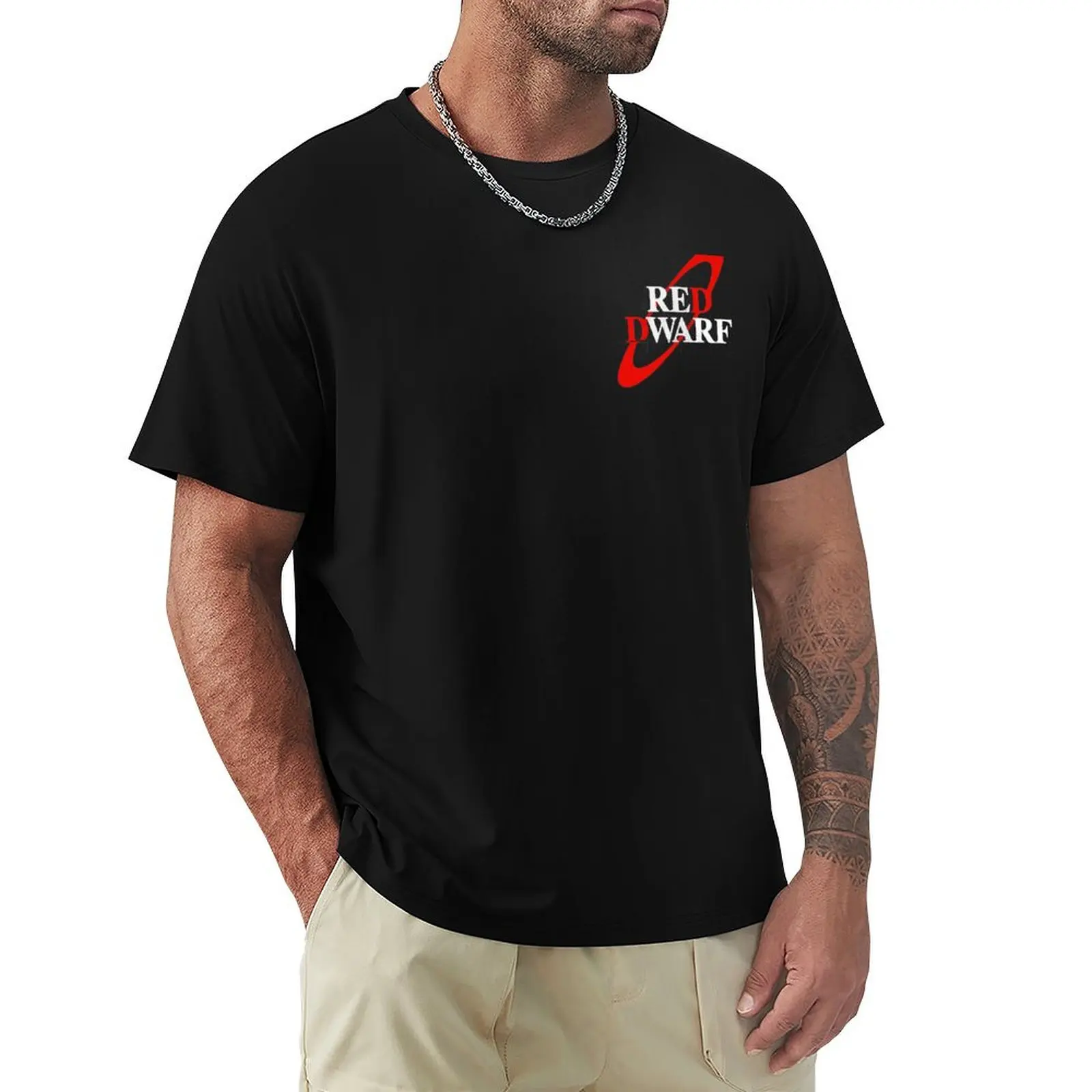 Red Dwarf Distressed Logo Pocket Position T-Shirt graphic shirts oversizeds mens tall t shirts
