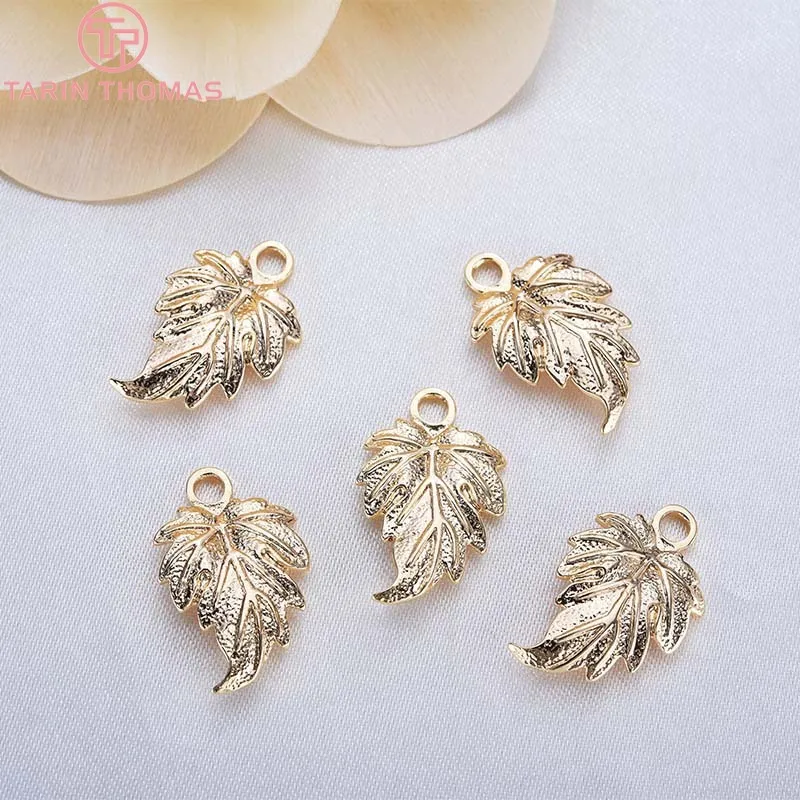 (161) 12x19MM 24K Gold Color Plated Brass Leaf Leaves for DIY Jewelry Making Findings Accessories