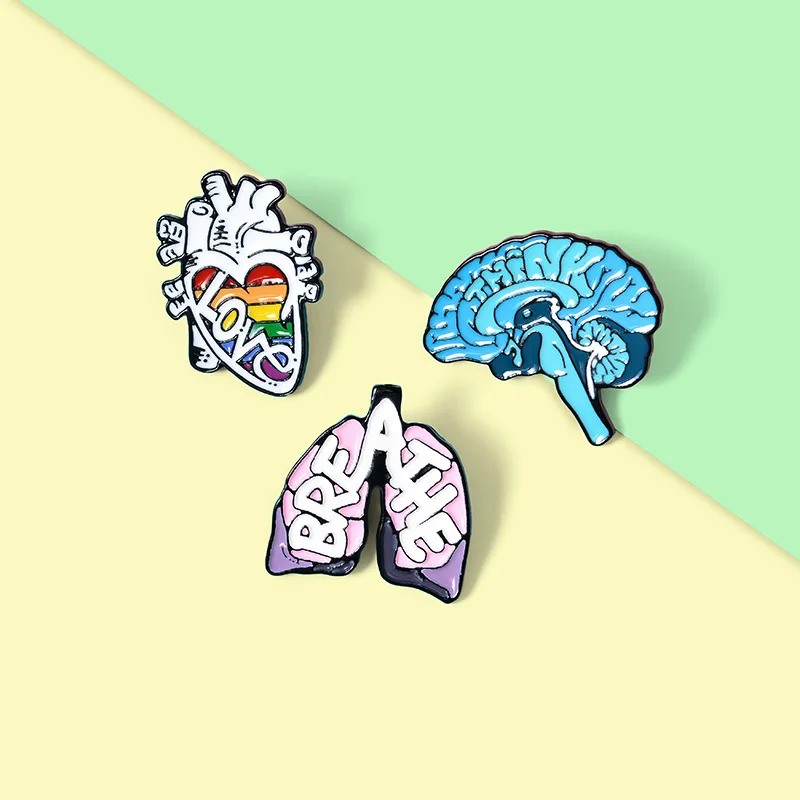 Creative Body Organ Enamel Pins Heart Brain Lung Kidney Flower Letter Color Alloy Brooch Badge Punk Jewelry Gift For Friends