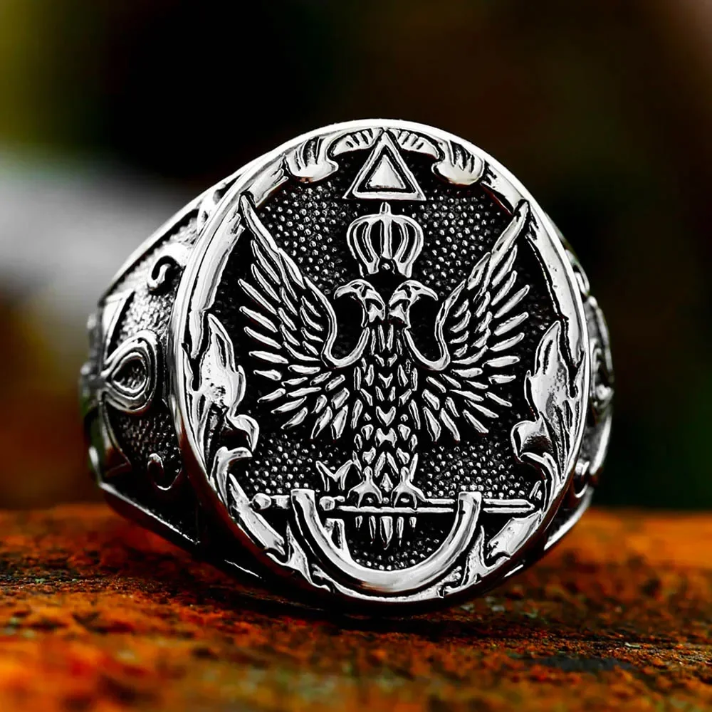 

New Vintage Cool Stainless Steel Eagle Rings Men's Fashion Punk Hip Hop Russian Product's Badge of High Quality Fashion Jewelry