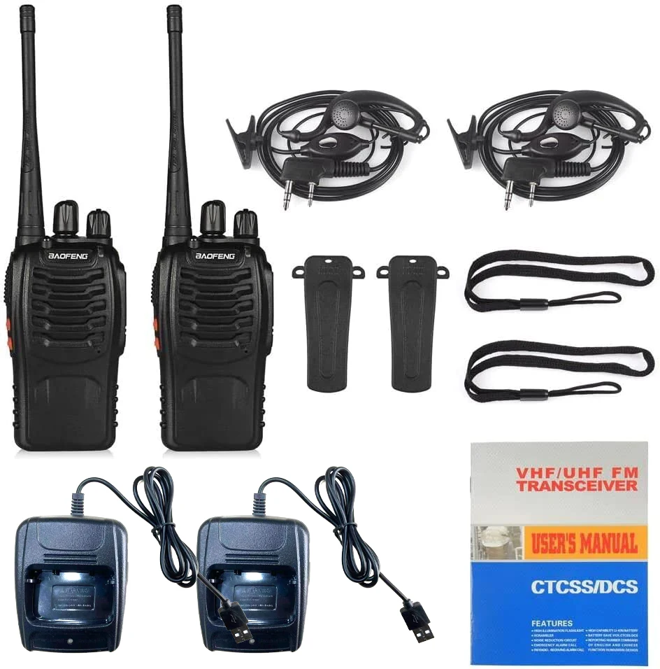 Baofeng BF-888S Walkie Talkie Set (2-Pack) - UHF, Long-Range, Rechargeable Battery, Durable ABS - Idea for Outdoor Activities