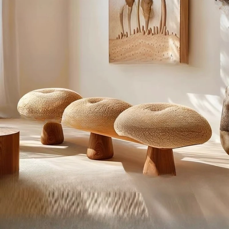 

creative mushroom household solid wood decorative stool, cloakroom leisure stool, household shoe changing stool