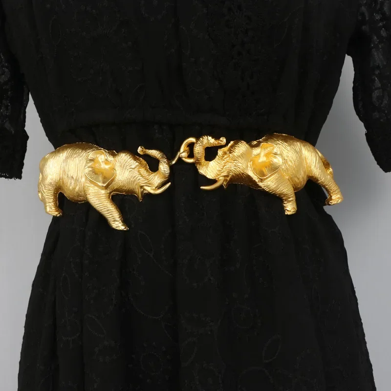 

New Original Design Gold Elephant Leather Belt High Quality Personalized Fashion Women's Dress Elastic Belt Designer Belt