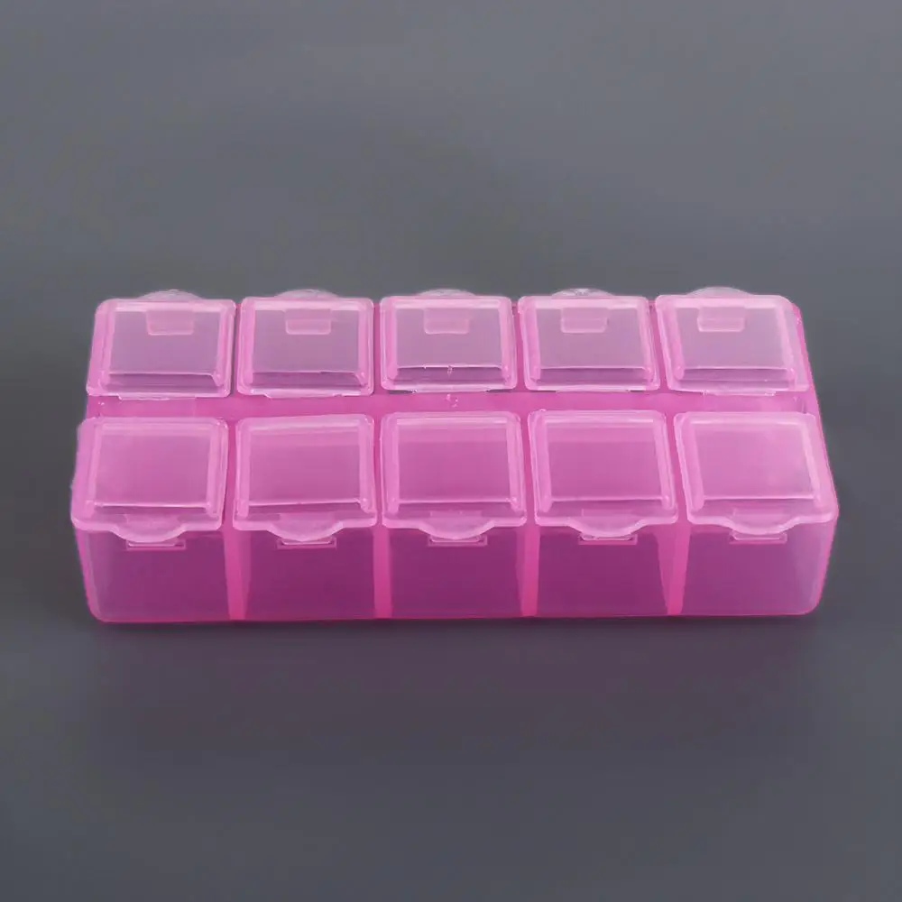 Sewing Tool Transparent Bead Organizer Plastic Pink 10 Grid Square Box Rectangle Storage Boxes Table