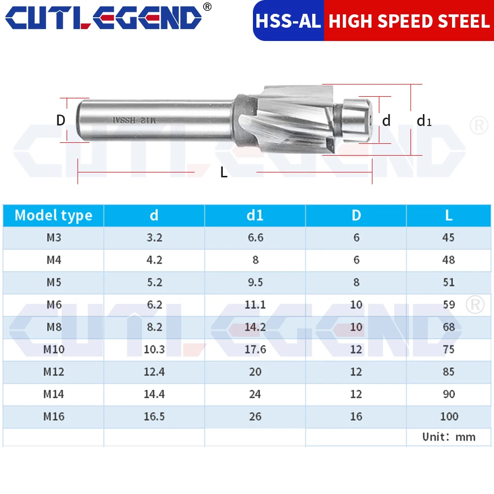 HSS contralesaggio bullone trapano svasatore fresa M3 rivestito di stagno M4 M5 M6 M12 CNC vite svasata foro esagonale strumento in metallo