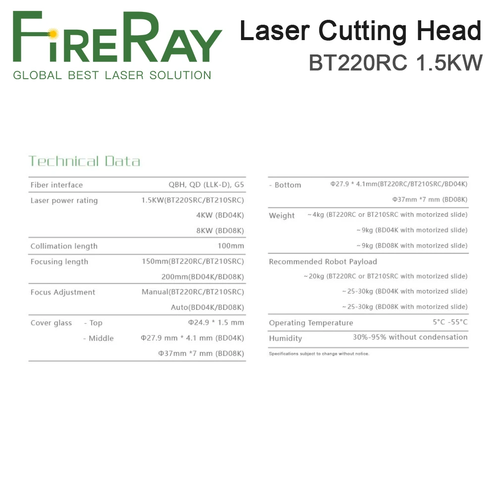 FireRay Raytools BT220RC Motorized Slider 3D Laser Cutting Head BT220 with External Z Axis for Fiber Laser Cutting Machine