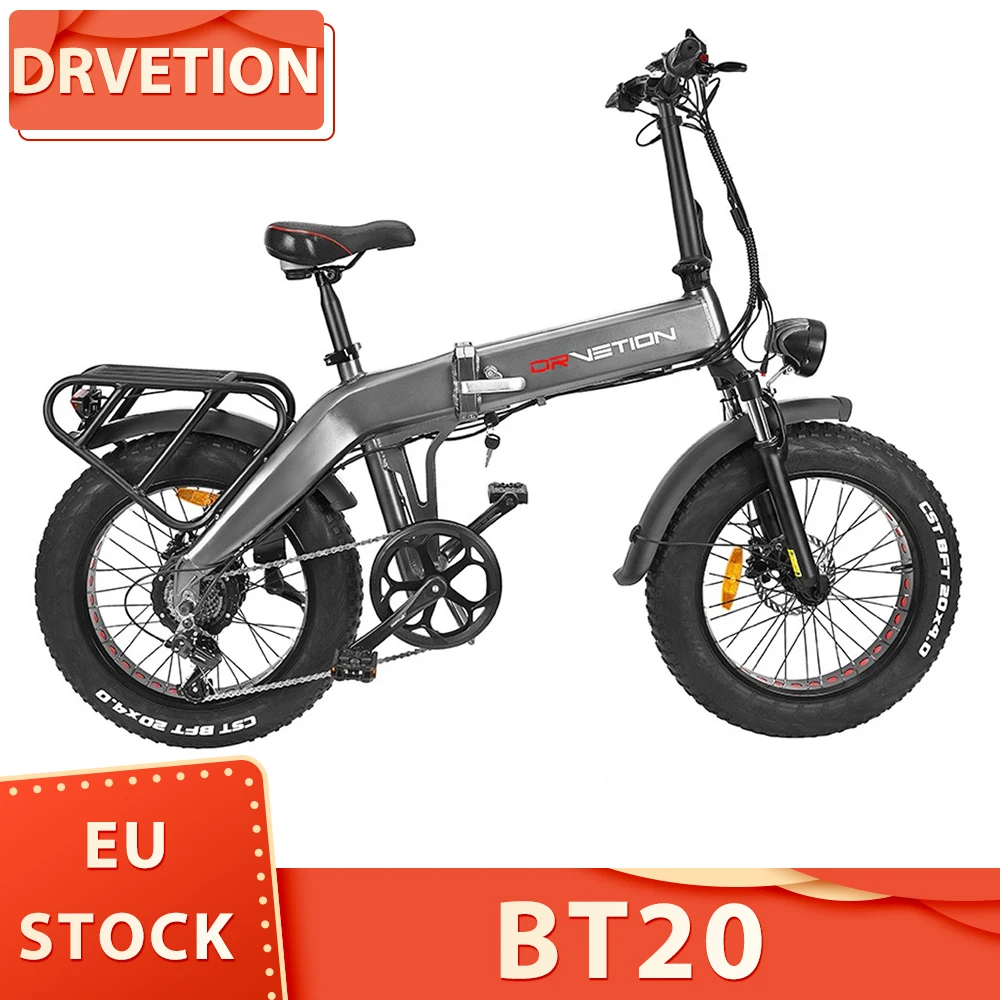 DrveTion BT20 Folding Electric Bike 20*4.0 inch Fat Tire 750W Motor 48V 10Ah Battery 45km/h Max Speed 40-60km Range Disc Brake