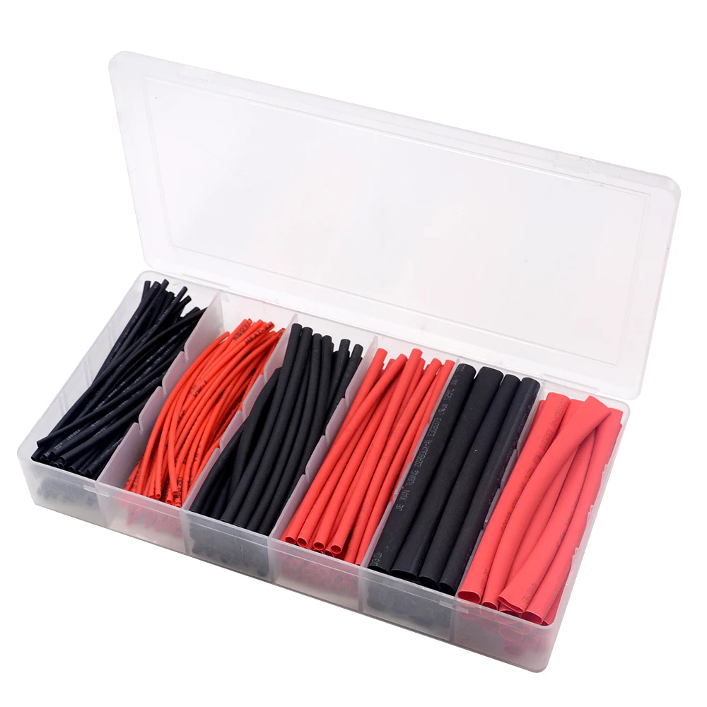 190pcs/lot 3 Sizes Flame-retardant Boxed Heat Shrink Tubing Kit  Black Red