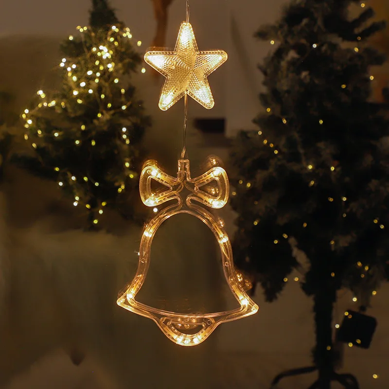 Christmas Sucker Lamp LED Lights Bell Snowman Star Holiday Window Decoration Battery Powered Hanging Lamp For Home Decor